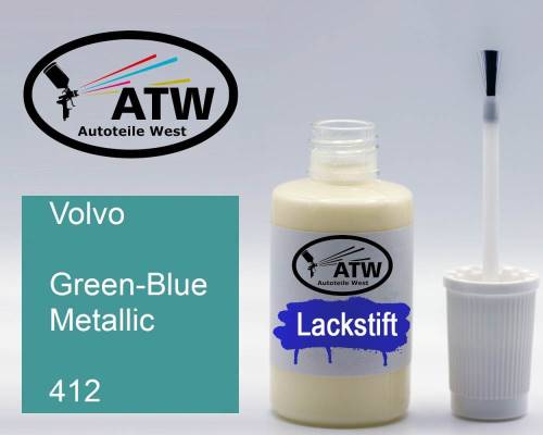 Volvo, Green-Blue Metallic, 412: 20ml Lackstift, von ATW Autoteile West.